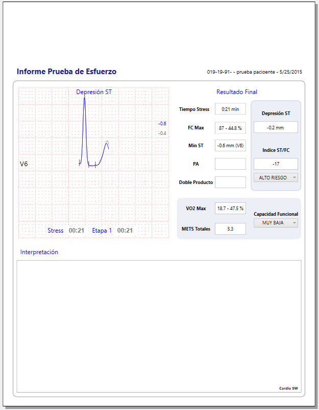 CardioSW - Stress Test, Interpretation Software - Medical equipment / Equipo medico - Mediventa USA